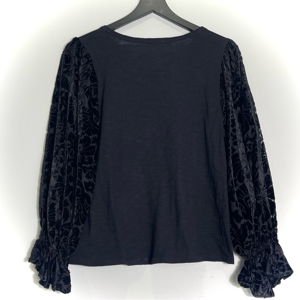 ERI + ALI Women's Shirt Top Velvet Floral Long Sleeves Black Size X-Small - Picture 2 of 7